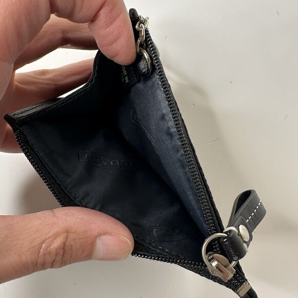 Coach Mini Skinny ID Case Keychain Coin Wallet Signature C Black Canvas Leather - Picture 4 of 9
